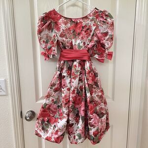 Vintage Rare Editions Pink Floral Dress Puff Sleeve Union Made Girls Size 10